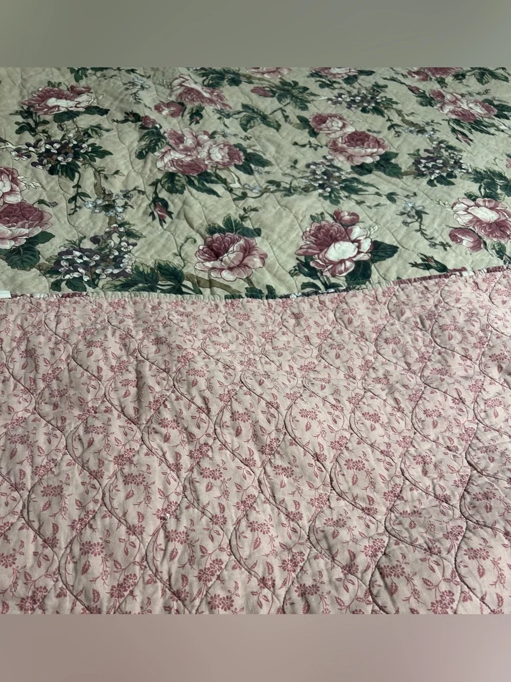 Pottery Barn Adelise Floral Cotton/Linen Reversible Quilt Full/Queen READ